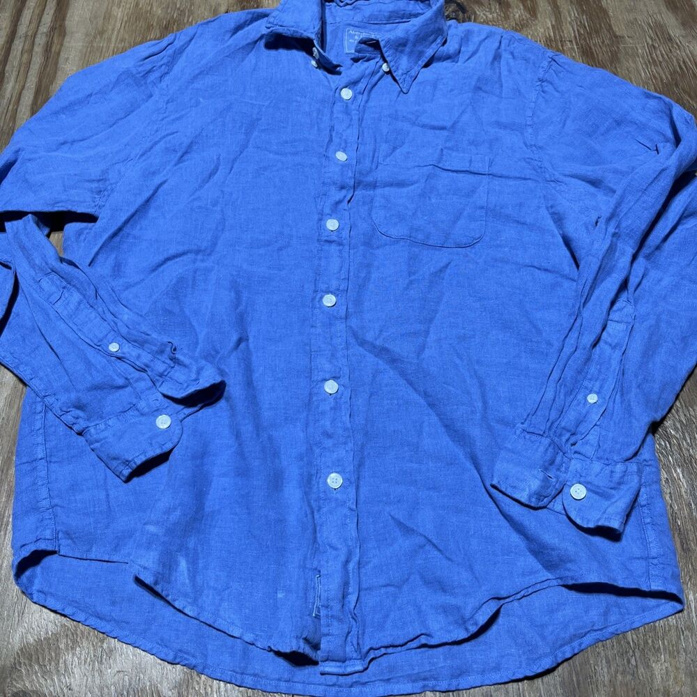 Abercrombie And Fitch Linen Shirt Blue XL Long Sleeve Collar Button-down @J1